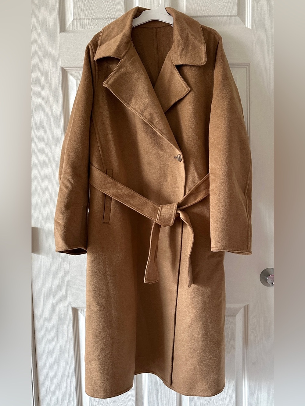 Uniqlo Wool Blend Wrap Coat with Belt, Camel, Size Medium
